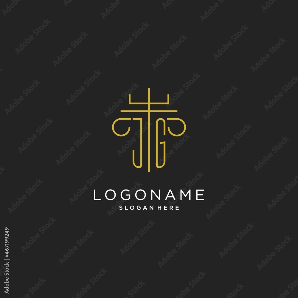 JG initial with monoline pillar logo style, luxury monogram logo design ...