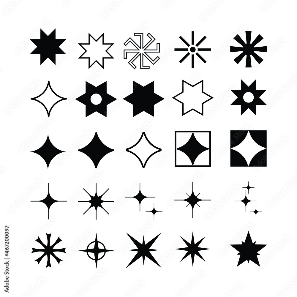 set of star icons collection in various styles. star illustrations that are suitable for elements such as snowflakes, sparkling items, decoration, etc. set of star icons collection in various styles. star illustrations that are suitable for elements such as snowflakes, sparkling items, decoration, etc.