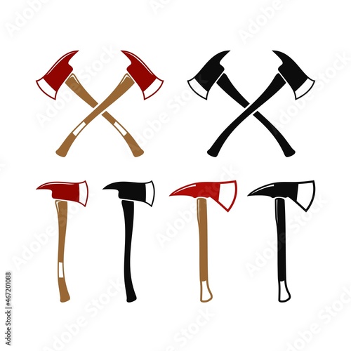 Cross Axe, Lumberjack Firefighter wooden axes collection logo design
