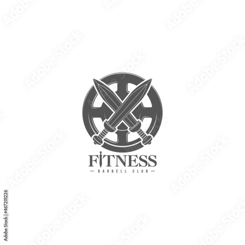 logo athletic club for bodybuilding, powerlifting, weightlifting, crossfit and fitness training. Barbell club logo vintage design isolated on background. Emblem for gym and heavy training of strongman