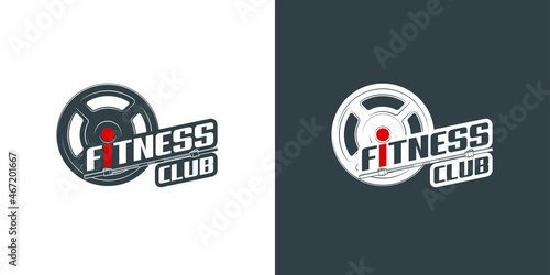 logo athletic club for bodybuilding, powerlifting, weightlifting, crossfit and fitness training. Barbell club logo vintage design isolated on background. Emblem for gym and heavy training of strongman