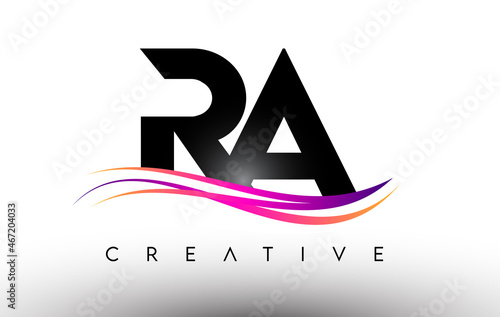 RA Logo Letter Design Icon. RA Letters with Colorful Creative Swoosh Lines
