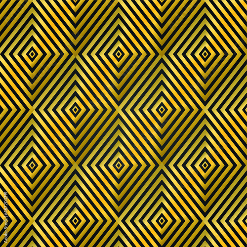 Abstract luxury gold seamless striped diamond vector patterns Free Vector black background