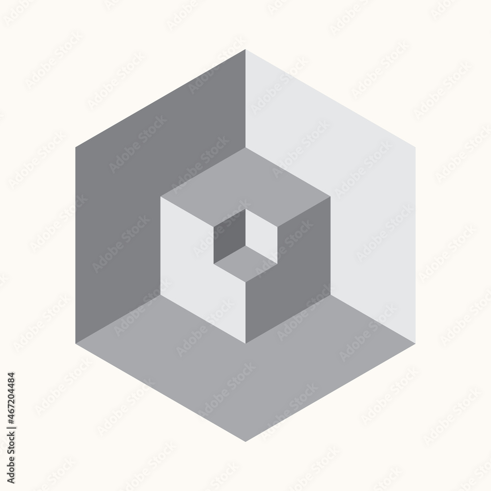 Three-dimensional cube without a segment. Abstract geometric background. Three-dimensional cube without a segment. Abstract geometric background.
