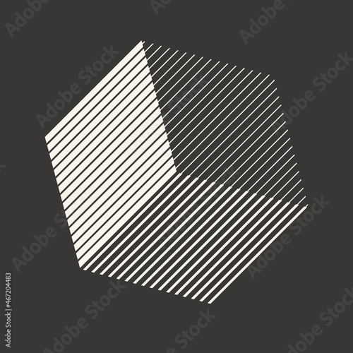 Geometric lines art. Cube shape icon or logo. Halftone geometric design.