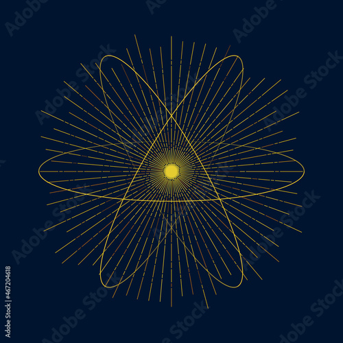 Sun and orbital art lines. Mystery sacred illustration.