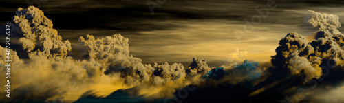 pretty panorama of cumulus at night background . computer generated nature 3D illustration