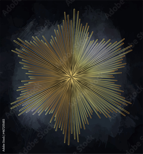 Rays of light as a halo. Hand drawn vector illustration isolated on black in vintage engraved style. Line art tattoo template. Scrapbook element. Symbol of pride and glory.