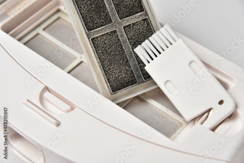 Brush for maintenance and cleaning of the filter from dust
