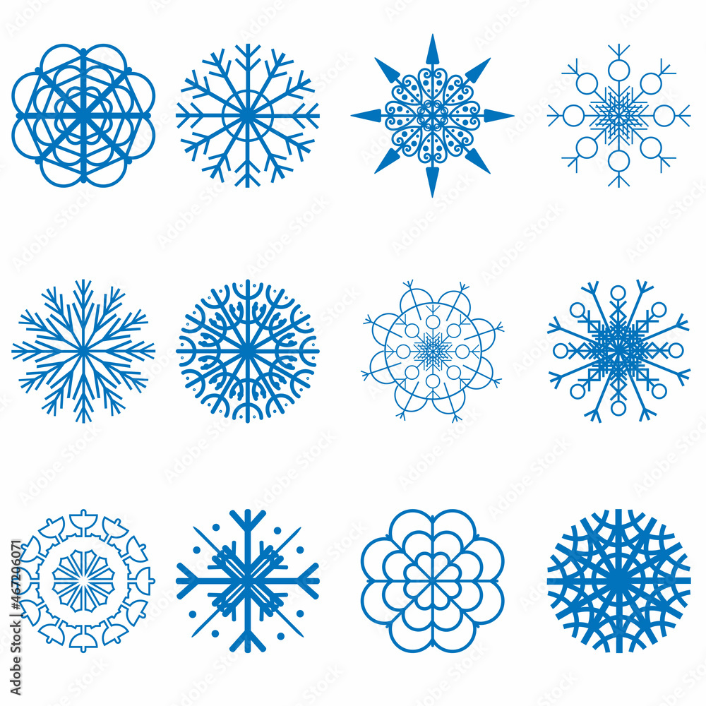 Set of crystal snowflakes for winter design. Vector illustration with Christmas and New Year elements Set of crystal snowflakes for winter design. Vector illustration with Christmas and New Year elements