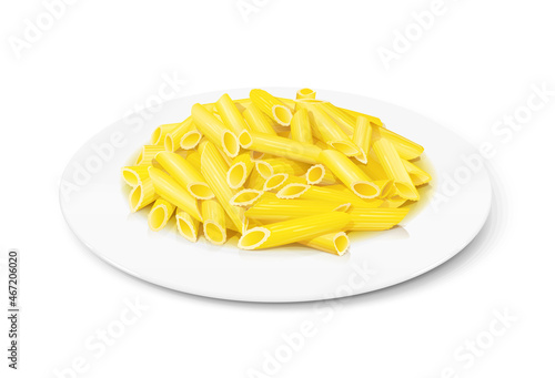 Pasta on plate. Macaroni. Traditional italian food. Isolated on white background. Eps10 vector illustration.