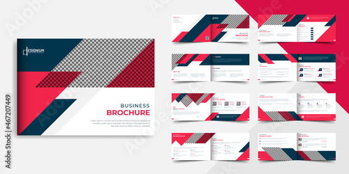 Abstract corporate 16-page landscape brochure design, modern and elegant company profile template layout