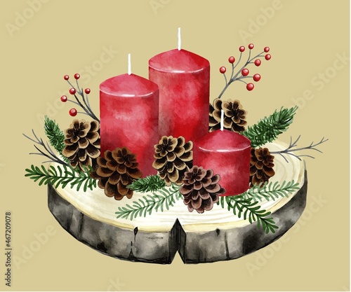 watercolor christmas candle background vector design illustration