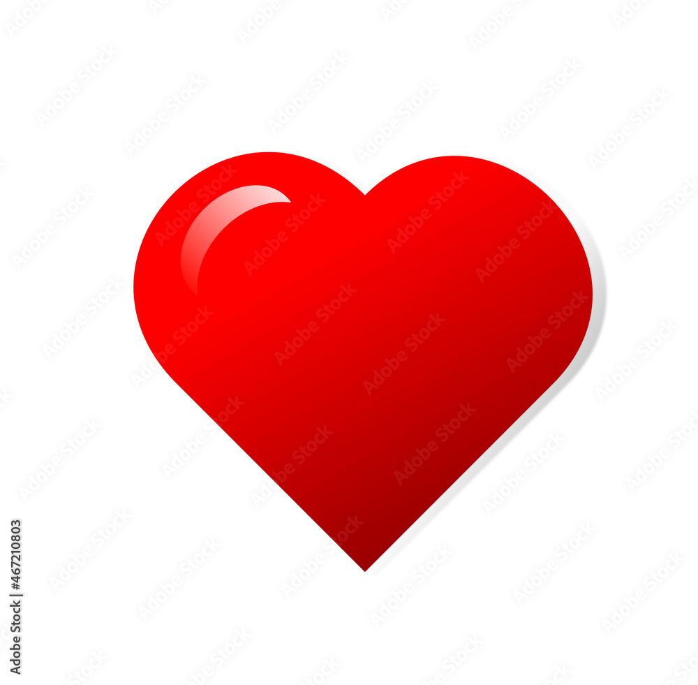 Realistic red heart with shadow - stock vector.