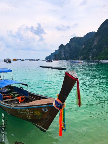 Brown boat on sea photo