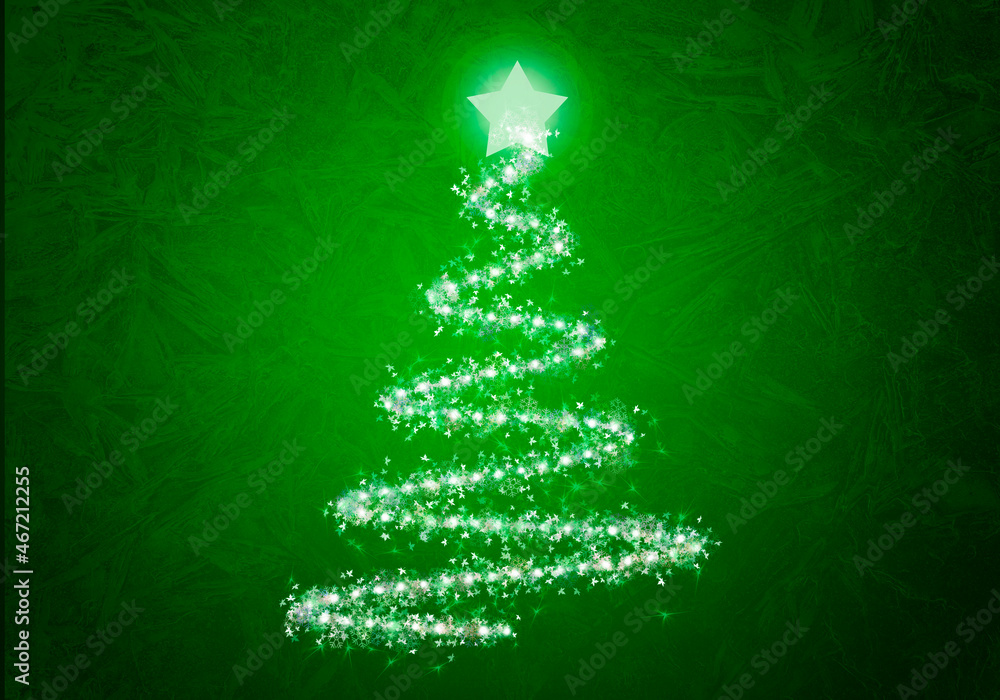 Árbol de navidad iluminado en fondo verde. Árbol de navidad iluminado en fondo verde.