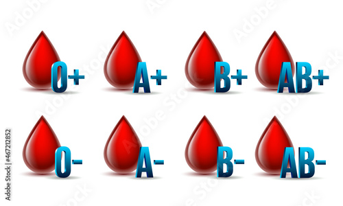 Red blood type medical icons isolated on white background