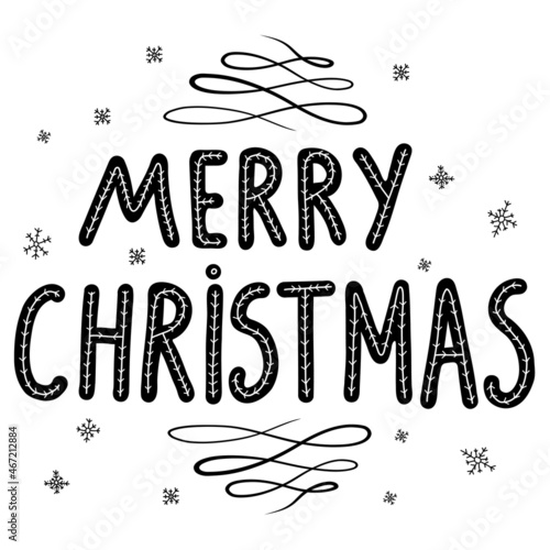 Lettering Merry Christmas. Vector illustration. Decorative graphic element for Christmas and New Year cards, greeting cards, design and decor