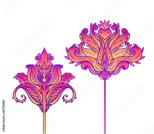 Floral paisley inspired Indian vector colorful ornate seamless pattern. Decor...