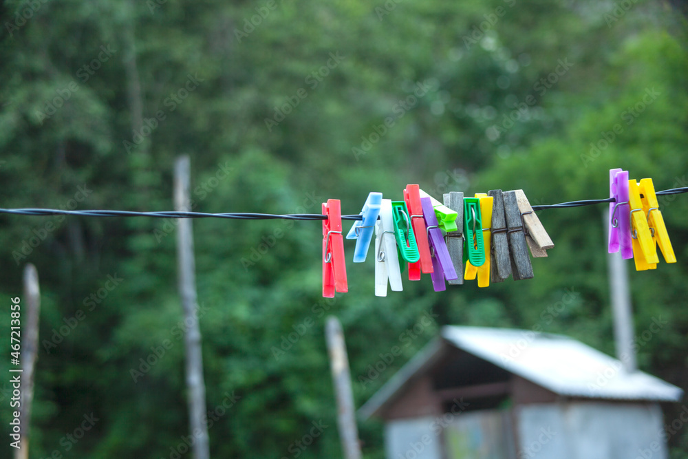 colorful clothespin.on the rope