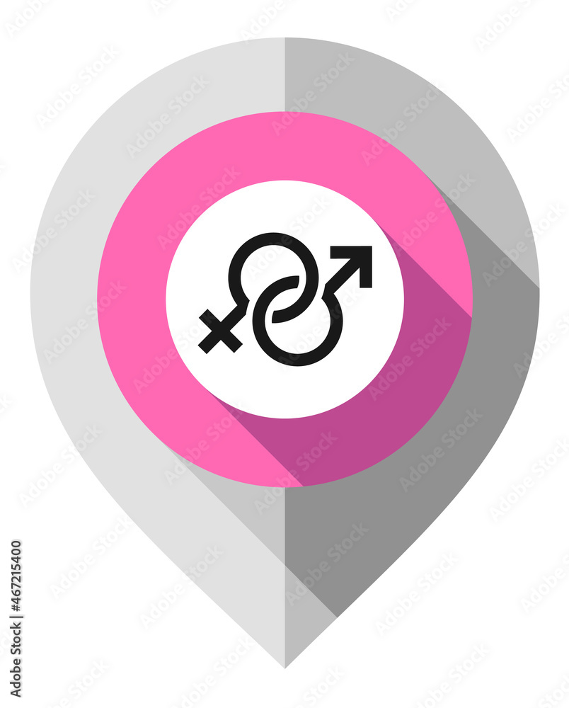 Map pin, symbol of love, pointer folded from gray paper