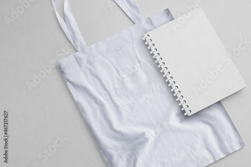 Cloth bag mockup blank with notebook