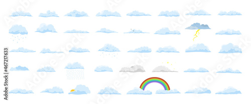 Collection of realistic clouds. Illustrations for the weather forecast.