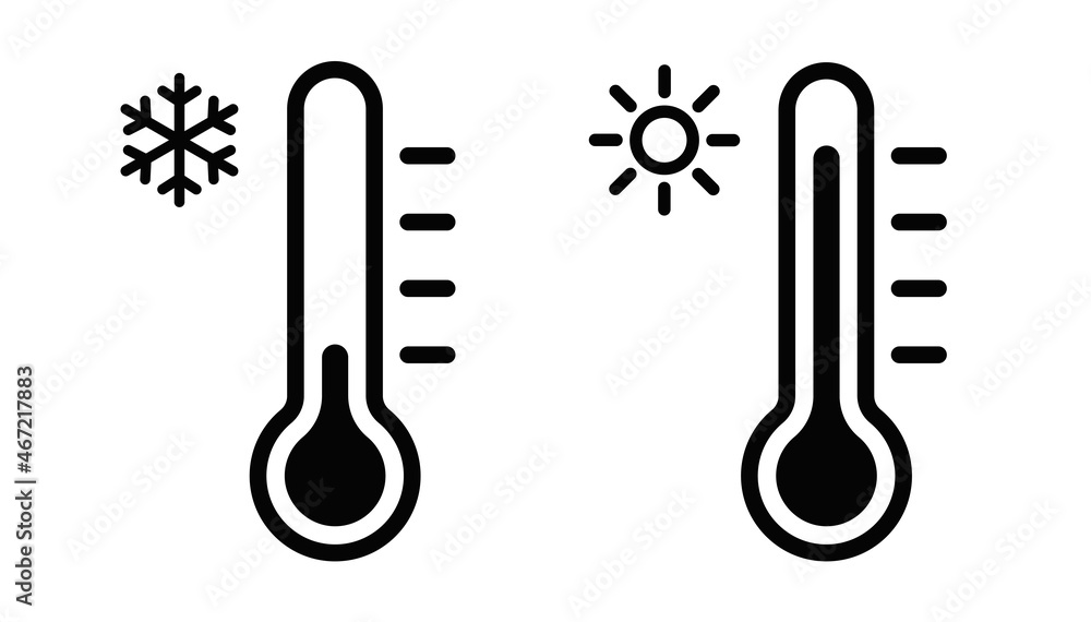 Thermometer icons set. Cold and Hot temperature icons vector. Temperature symbol. vector illustration - obrazy, fototapety, plakaty 