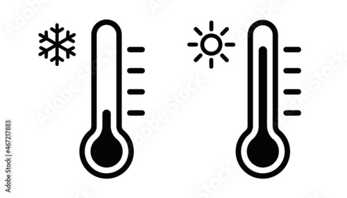 Thermometer icons set. Cold and Hot temperature icons vector. Temperature symbol. vector illustration photo