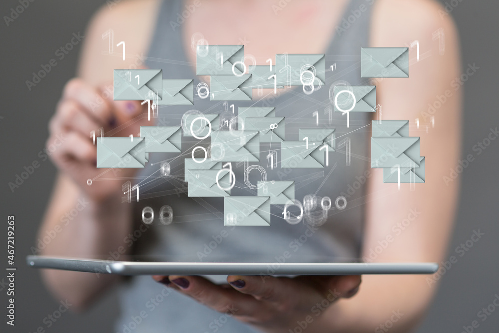 Hand holding using mobile phone with email icon on screen. Concept of business communication Hand holding using mobile phone with email icon on screen. Concept of business communication