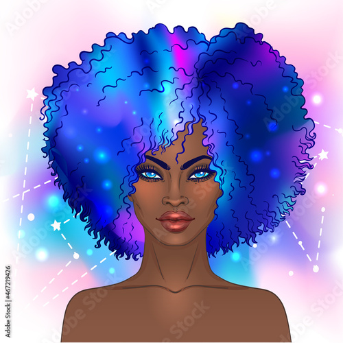 African American pretty girl. Vector Illustration Mysterious black woman with...