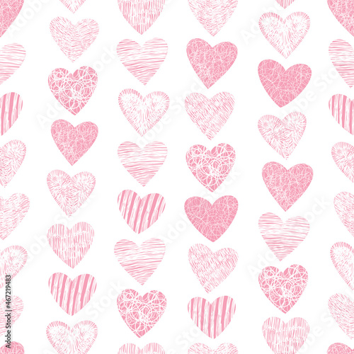 Pink heart grunge seamless pattern background. Vector wallpaper design