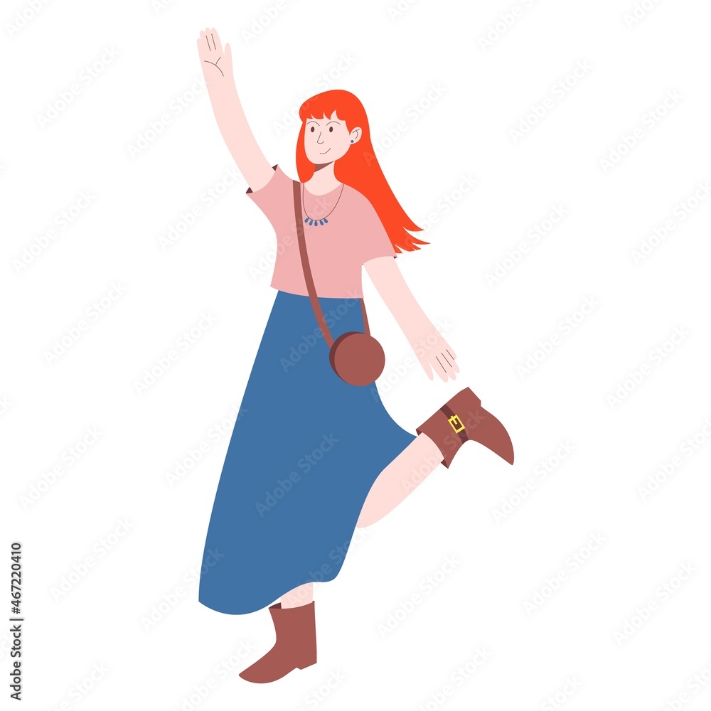 Boho outfit. Girl is wearing a skirt and a T-shirt. Vector illustration in flat style. Boho outfit. Girl is wearing a skirt and a T-shirt. Vector illustration in flat style.