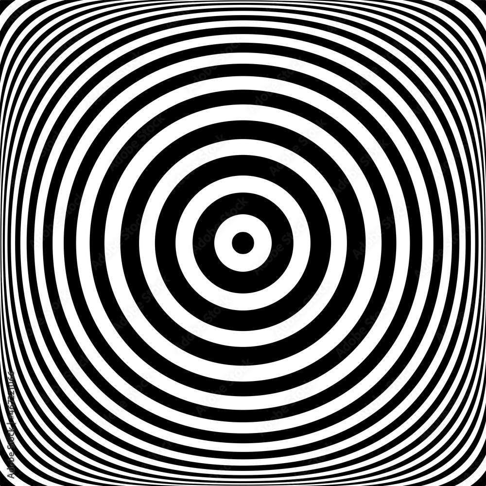 Concentric rings pattern. Abstract circle lines textured background with 3D illusion effect.