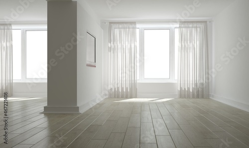 modern room with curtains interior design. 3D illustration