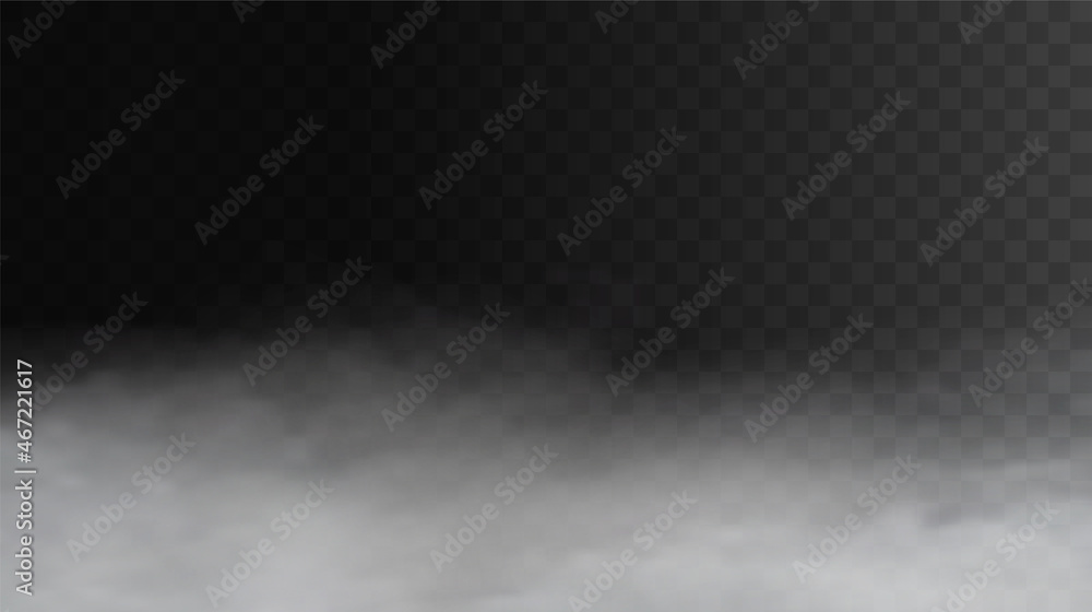 Vector isolated smoke PNG. White smoke texture on a transparent black background. Special effect of steam, smoke, fog, clouds.	