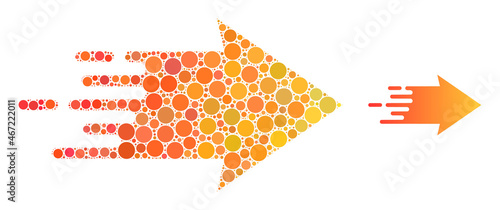 Speed arrow vector mosaic of small circles in different sizes and color tints. Small circles are organized into speed arrow vector mosaic. Abstract vector design concept.