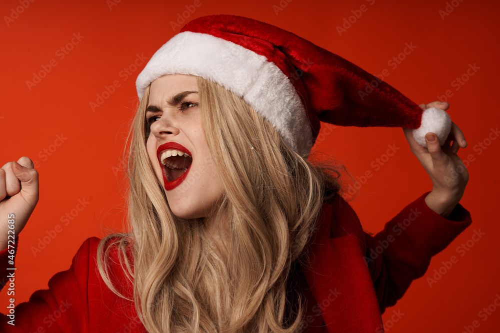 emotional woman santa hat christmas holiday luxury emotional woman santa hat christmas holiday luxury