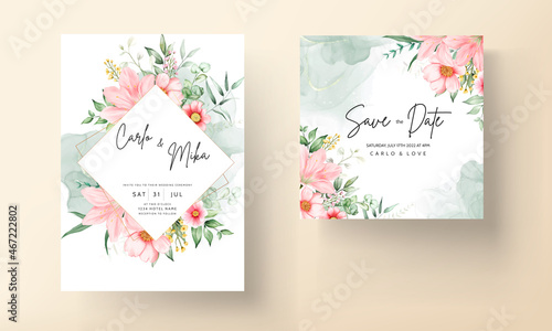 beautiful watercolor floral wedding invitation card set