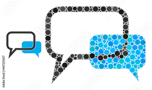 Blog messages vector composition of round dots in variable sizes and color tints. Round dots are combined into blog messages vector illustration. Abstract vector illustration.