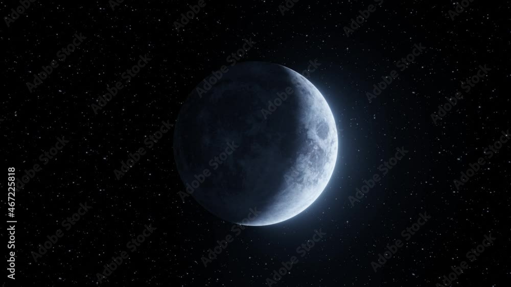 Animation of the Moon phases in their complete cycle on a background of moving stars. Looping video. Detailed illustration of the moon. 3D Rendering Animation of the Moon phases in their complete cycle on a background of moving stars. Looping video. Detailed illustration of the moon. 3D Rendering