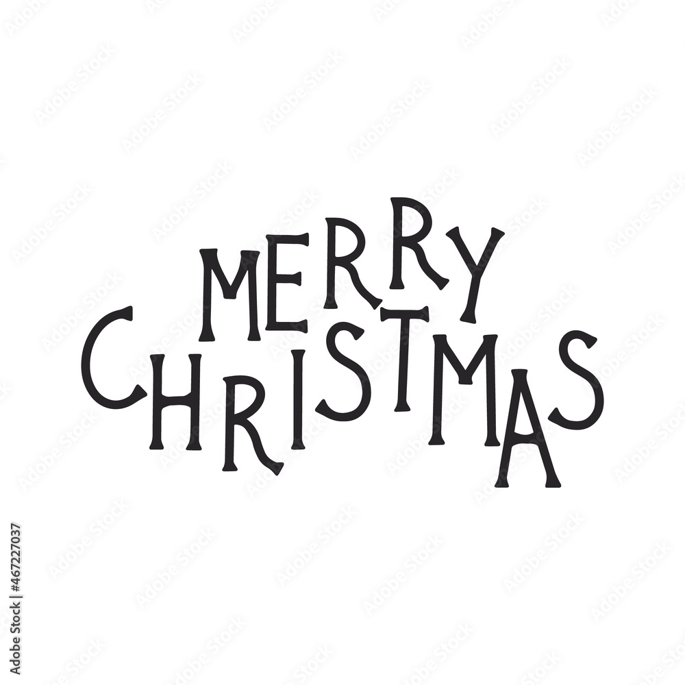 Merry Christmas classic hand drawn lettering text, flat vector illustration isolated on white background. Winter holidays greeting calligraphy or typography.