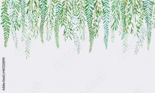 Watercolor green branches on top. Printing for large-format printing. © Katrine_arty