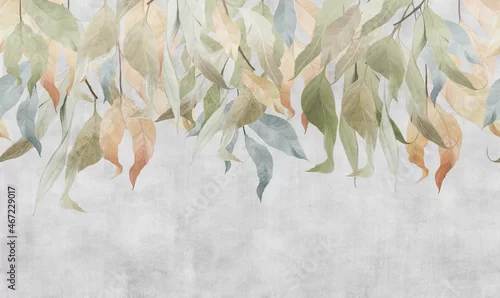 Obraz pastelowe duże kolorowe liście na betonowym tle