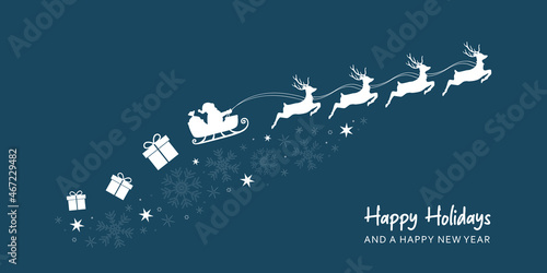 christmas banner santa claus in a sleigh with reindeer