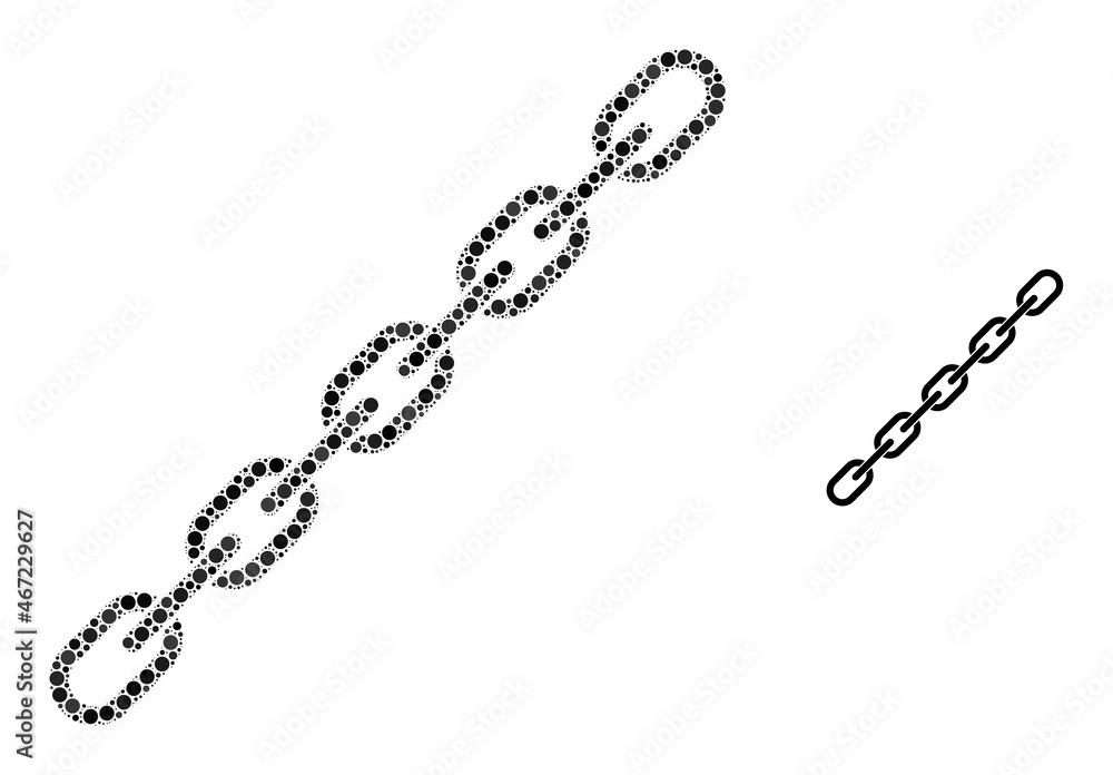 Chain vector mosaic of circle dots in variable sizes and color shades. Circle dots are organized into chain vector mosaic. Abstract vector design concept. Chain vector mosaic of circle dots in variable sizes and color shades. Circle dots are organized into chain vector mosaic. Abstract vector design concept.