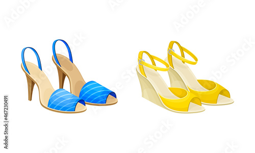 Open Toe Shoes or Peep-toes with High Heels as Summer Women Clothing Vector Set