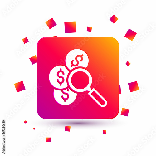 White Search for money icon isolated on white background. Square color button. Vector