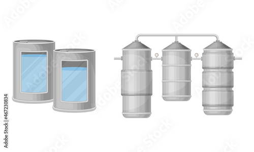 Water Purification Process with Filtration and Distillation in Cylindrical Tank Vector Set