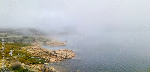 Idyllic landscape of a lagoon in a foggy environment